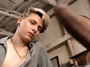 Cute blonde guy sucks thick black cock